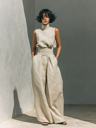 Margaux – Ensemble minimaliste en coton et lin avec top et pantalon large