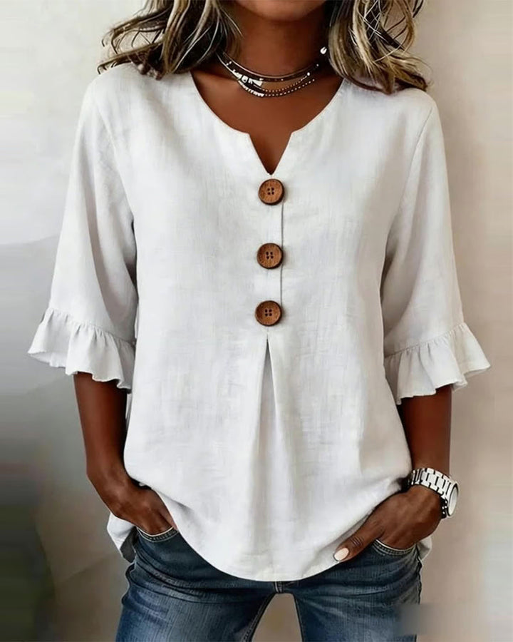 Pauline | Blouse en Coton et Lin à Volants