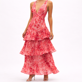 Maya - Robe longue florale avec volants