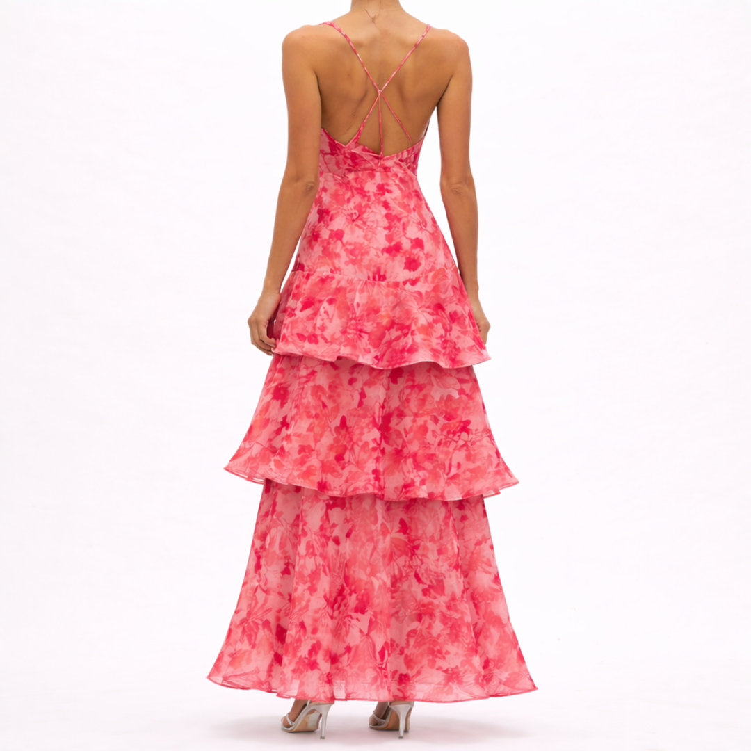 Maya - Robe longue florale avec volants