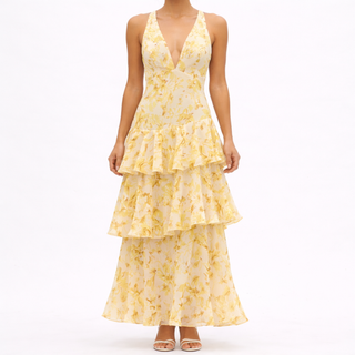 Maya - Robe longue florale avec volants