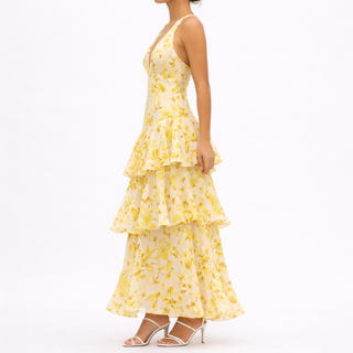 Maya - Robe longue florale avec volants