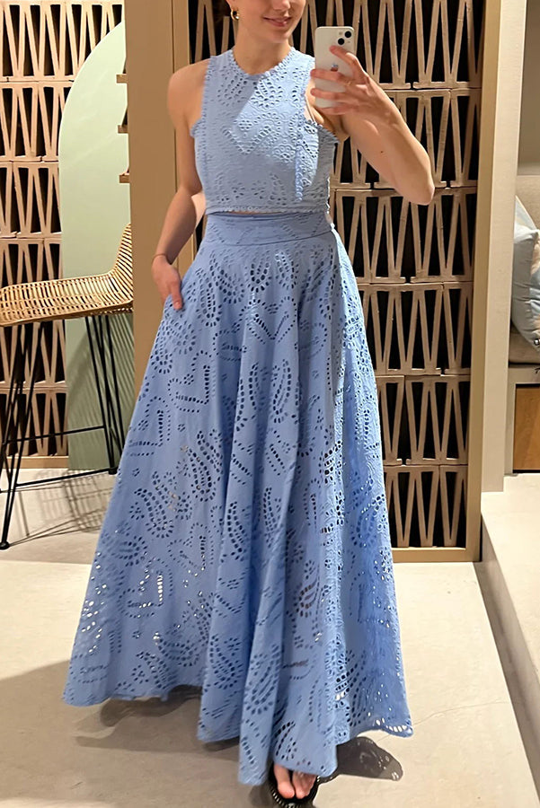 Ensemble Larissa™ : Top Brodé et Jupe Maxi Taille Haute