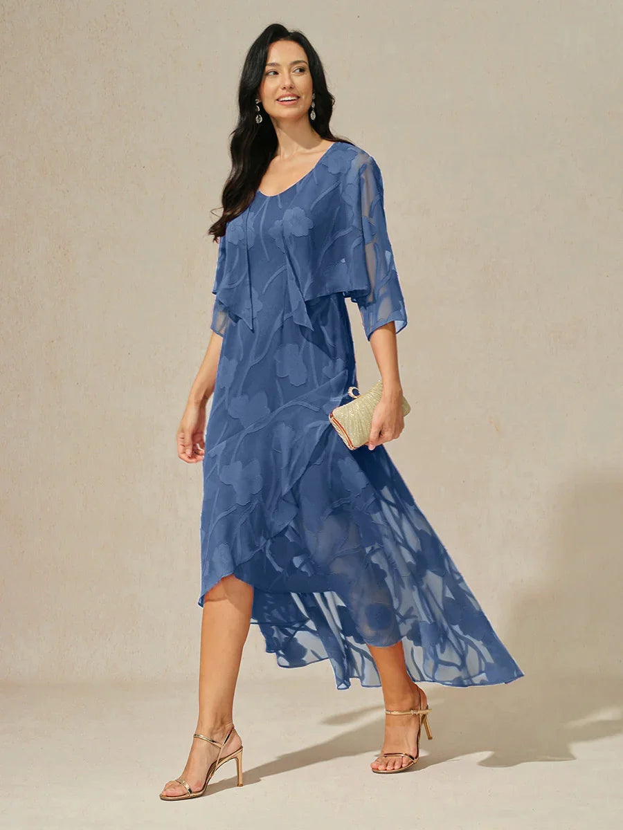 Lou - Robe de Soirée en Chiffon Floral avec Ourlet Asymétrique
