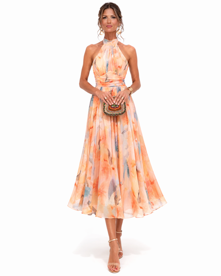 Océane | Robe Dos-Nu à Motif Aquarelle
