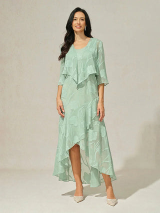 Lou - Robe de Soirée en Chiffon Floral avec Ourlet Asymétrique