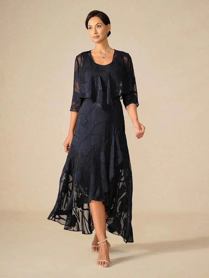 Lou - Robe de Soirée en Chiffon Floral avec Ourlet Asymétrique