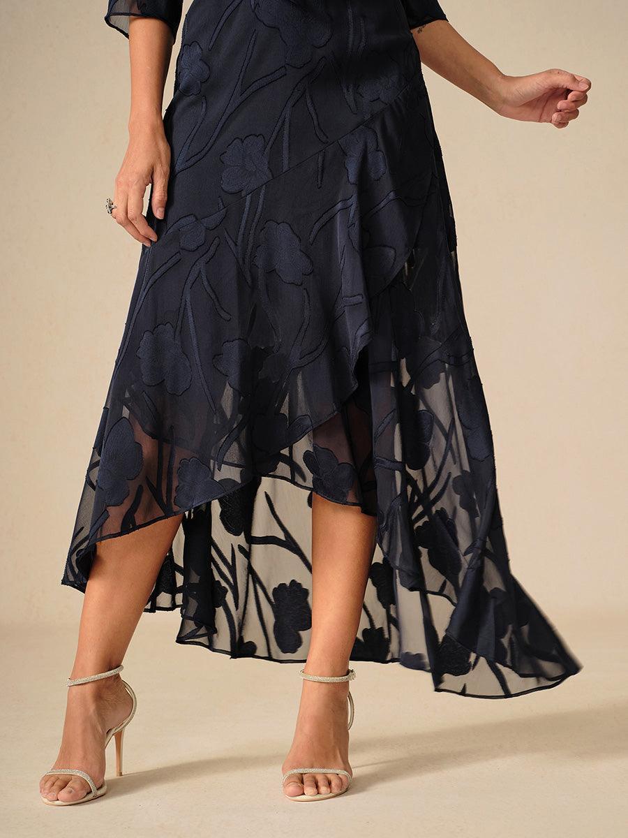Lou - Robe de Soirée en Chiffon Floral avec Ourlet Asymétrique