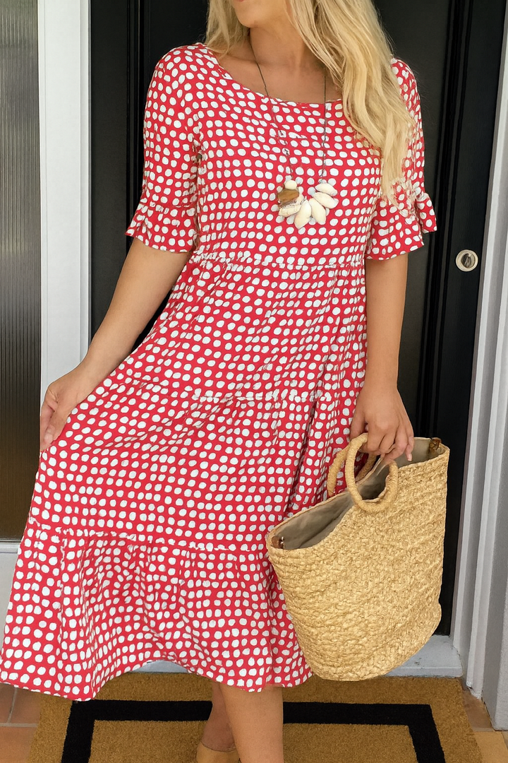 Aimée | ROBE MIDI À MANCHES COURTES SABLE