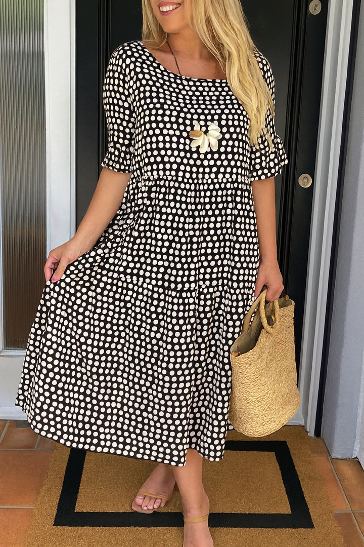 Aimée | ROBE MIDI À MANCHES COURTES SABLE