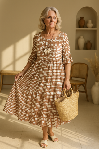 Aimée | ROBE MIDI À MANCHES COURTES SABLE
