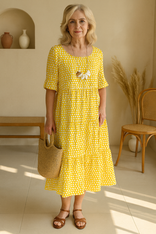 Aimée | ROBE MIDI À MANCHES COURTES SABLE