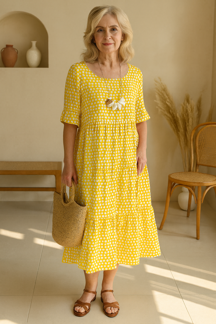Aimée | ROBE MIDI À MANCHES COURTES SABLE