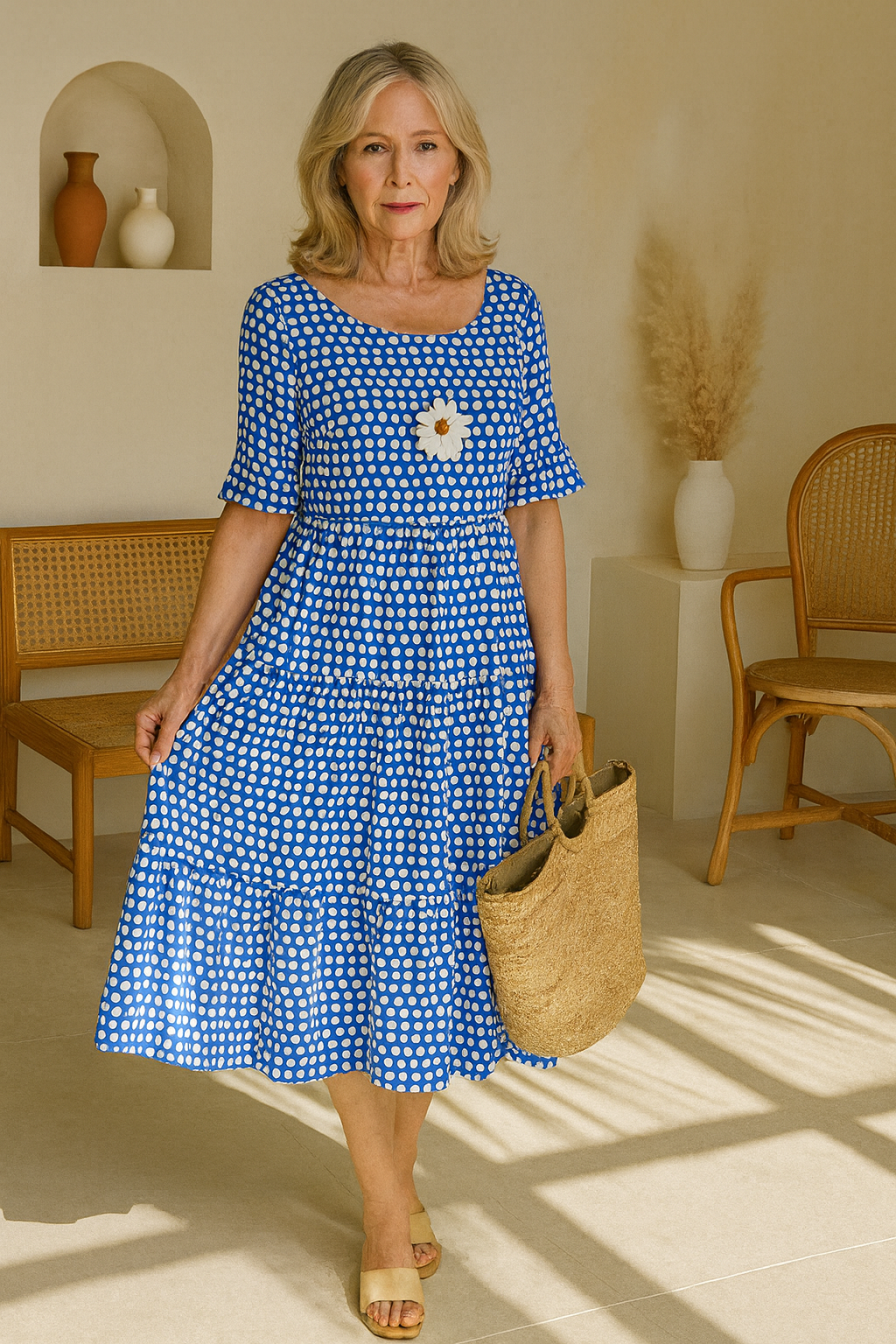 Aimée | ROBE MIDI À MANCHES COURTES SABLE