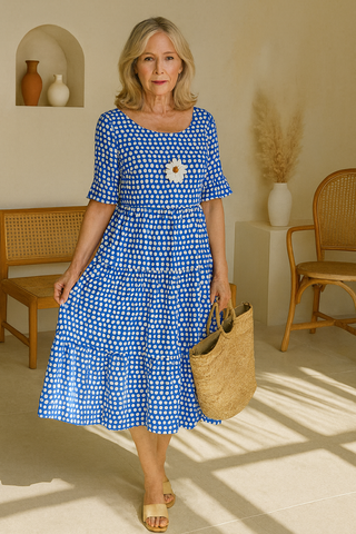 Aimée | ROBE MIDI À MANCHES COURTES SABLE