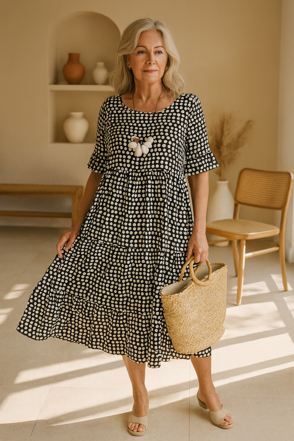 Aimée | ROBE MIDI À MANCHES COURTES SABLE