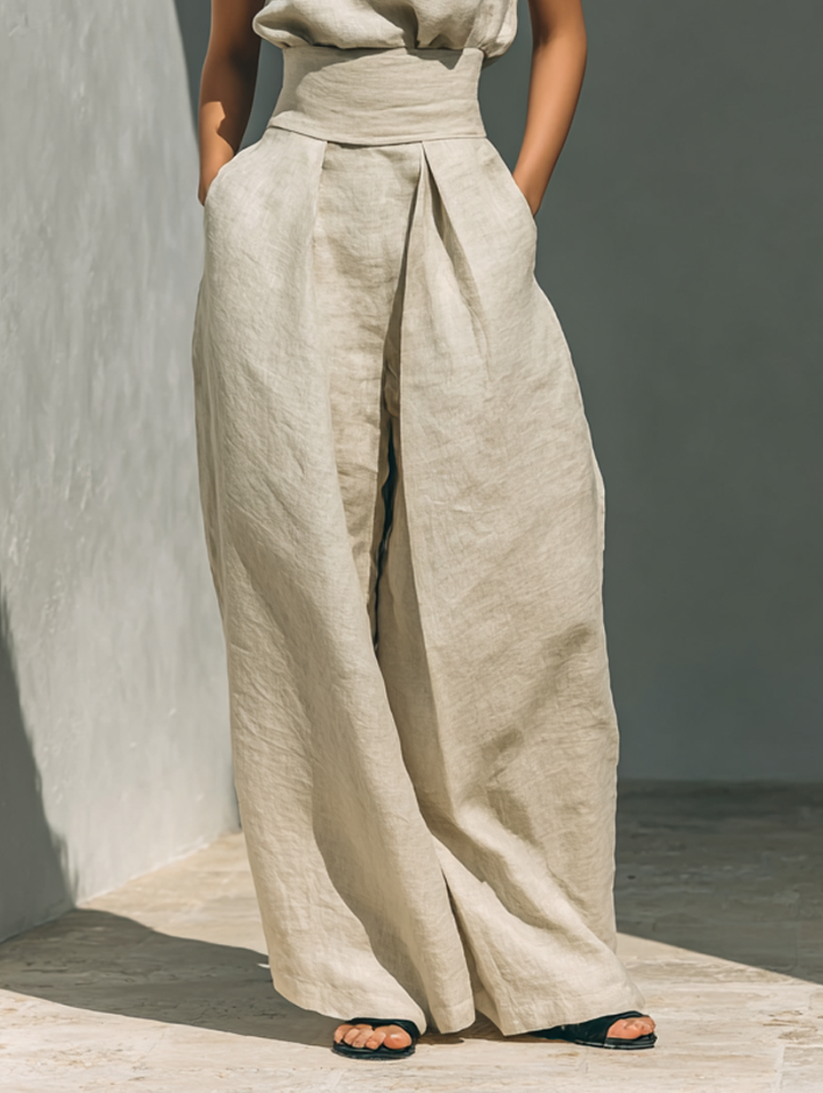 Margaux – Ensemble minimaliste en coton et lin avec top et pantalon large