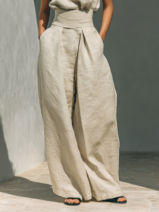 Margaux – Ensemble minimaliste en coton et lin avec top et pantalon large