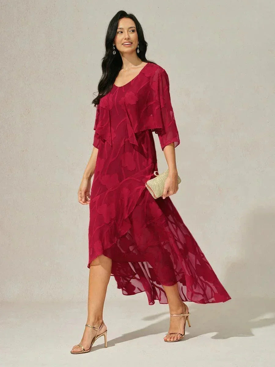 Lou - Robe de Soirée en Chiffon Floral avec Ourlet Asymétrique
