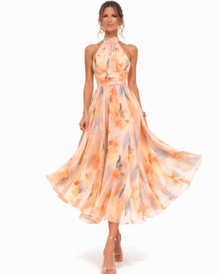 Océane | Robe Dos-Nu à Motif Aquarelle