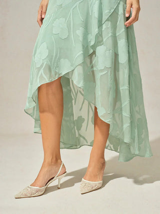 Lou - Robe de Soirée en Chiffon Floral avec Ourlet Asymétrique