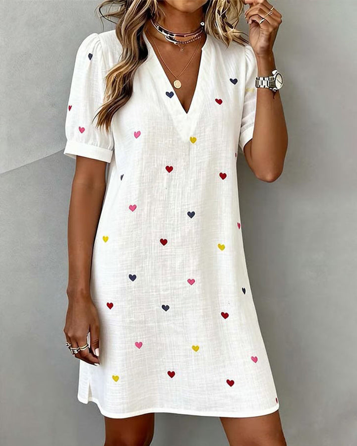 Amélie | Robe Colorée À Imprimé Cœur Et Col En V
