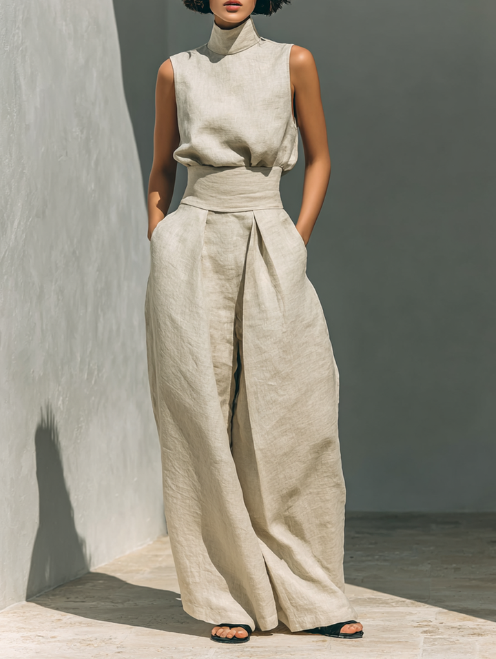 Margaux – Ensemble minimaliste en coton et lin avec top et pantalon large