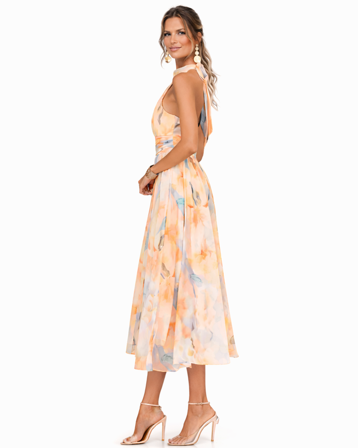 Océane | Robe Dos-Nu à Motif Aquarelle