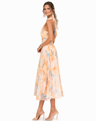 Océane | Robe Dos-Nu à Motif Aquarelle