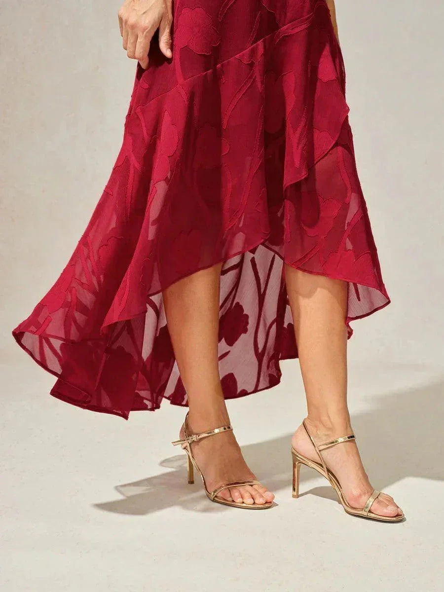 Lou - Robe de Soirée en Chiffon Floral avec Ourlet Asymétrique
