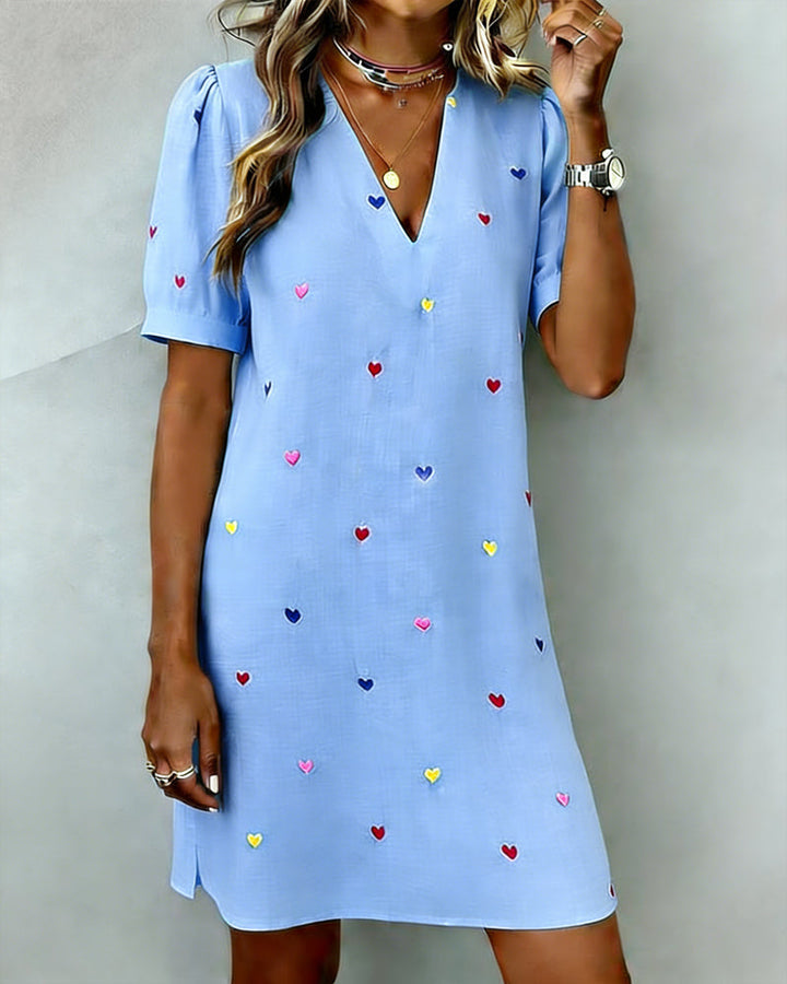 Amélie | Robe Colorée À Imprimé Cœur Et Col En V