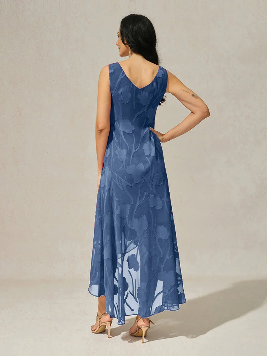 Lou - Robe de Soirée en Chiffon Floral avec Ourlet Asymétrique