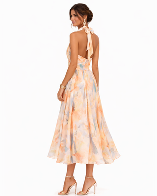Océane | Robe Dos-Nu à Motif Aquarelle