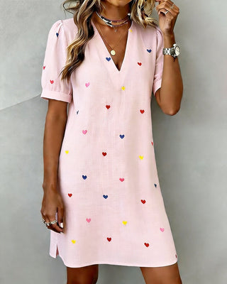 Amélie | Robe Colorée À Imprimé Cœur Et Col En V