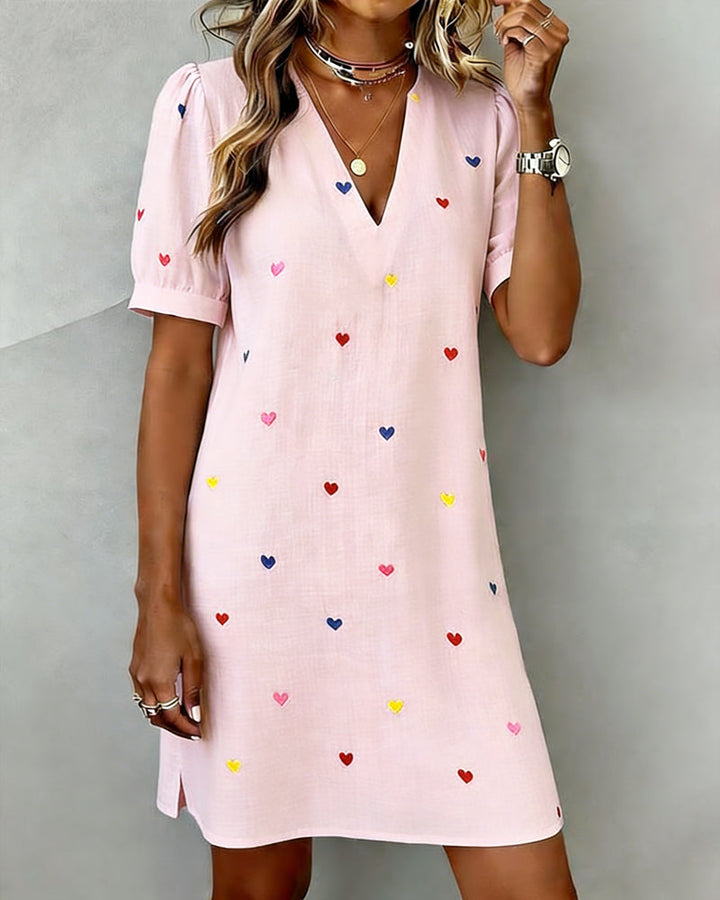 Amélie | Robe Colorée À Imprimé Cœur Et Col En V