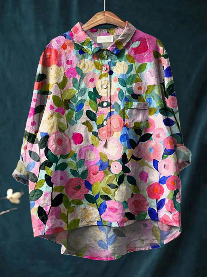 Leah | Chemise décontractée pour femmes imprimée de jardin floral coloré de printemps