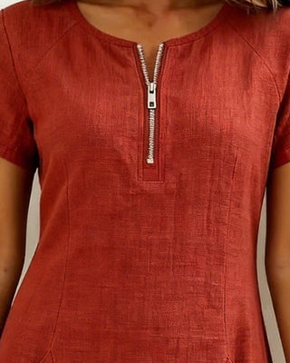 Renée - Robe Fermeture Éclair Poche Coton Lin