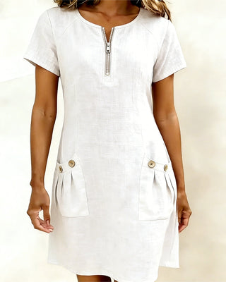 Renée - Robe Fermeture Éclair Poche Coton Lin