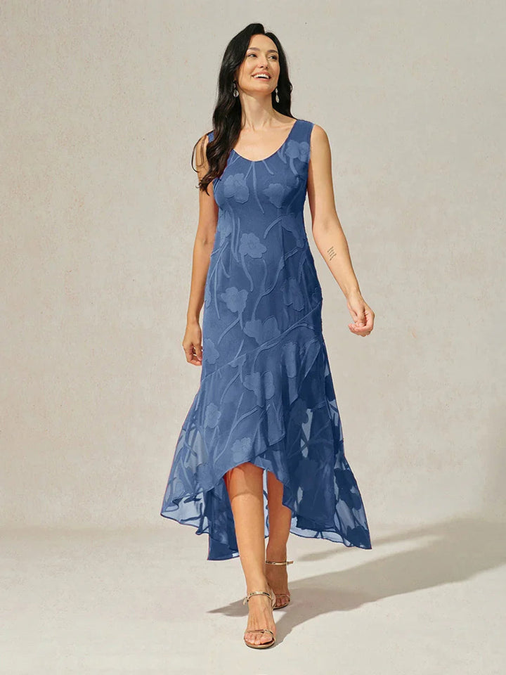 Lou - Robe de Soirée en Chiffon Floral avec Ourlet Asymétrique