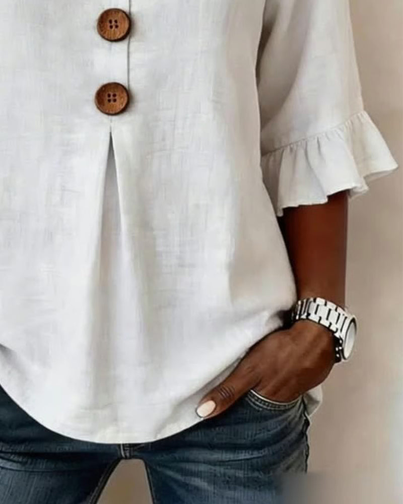 Pauline | Blouse en Coton et Lin à Volants