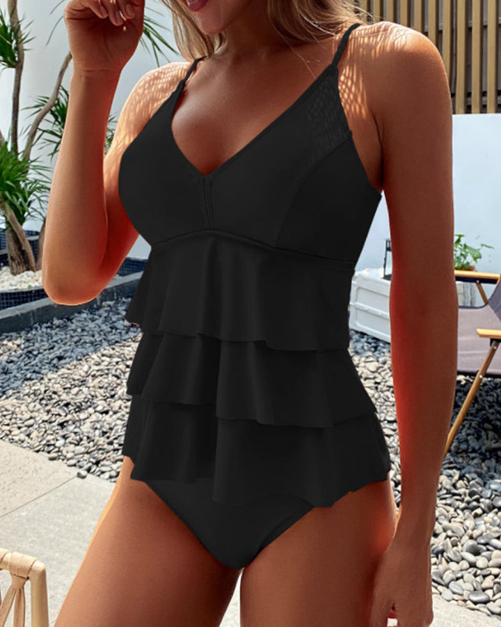 Sel & Soleil | Maillot de bain uni avec élégants volants