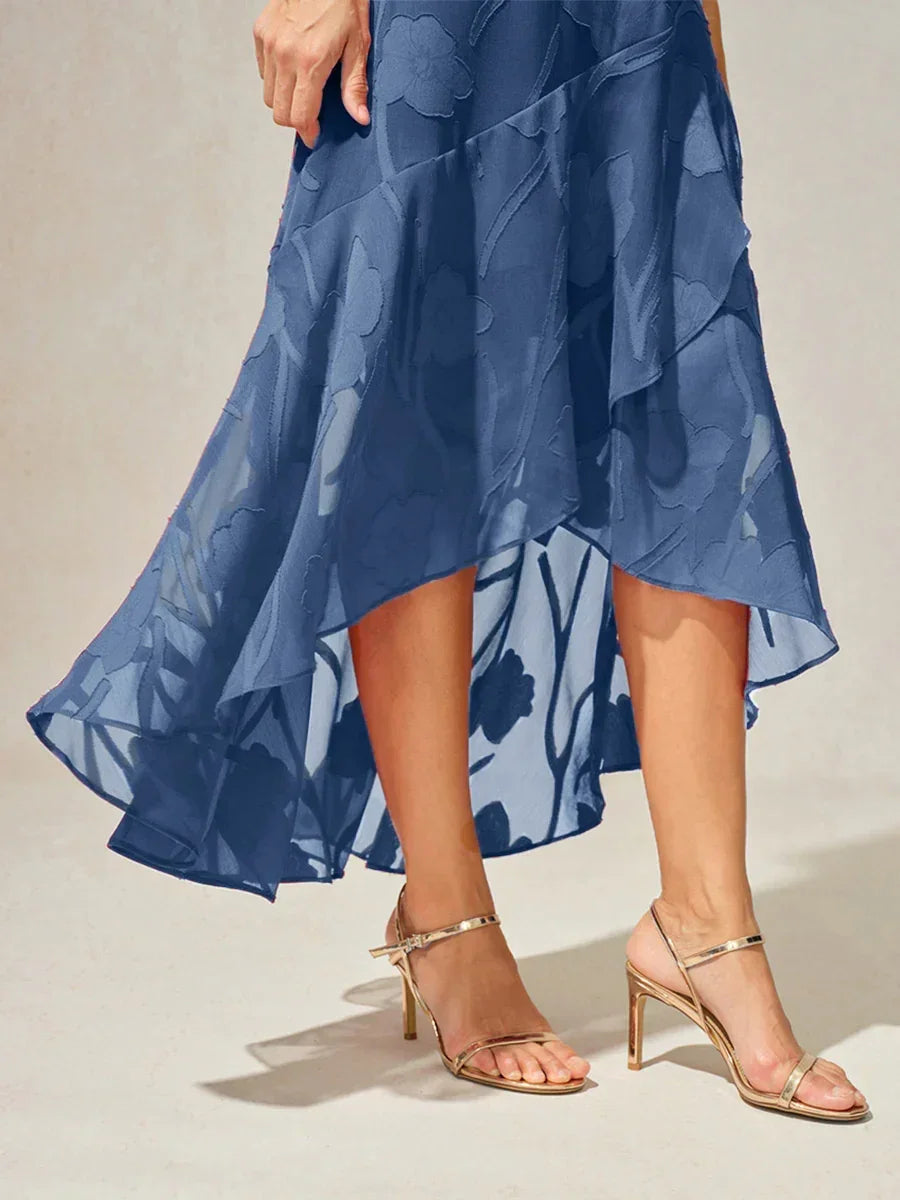 Lou - Robe de Soirée en Chiffon Floral avec Ourlet Asymétrique