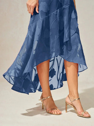 Lou - Robe de Soirée en Chiffon Floral avec Ourlet Asymétrique