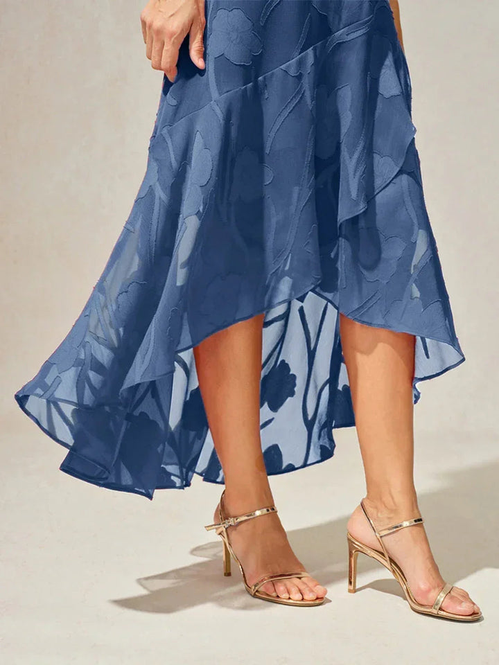 Lou - Robe de Soirée en Chiffon Floral avec Ourlet Asymétrique