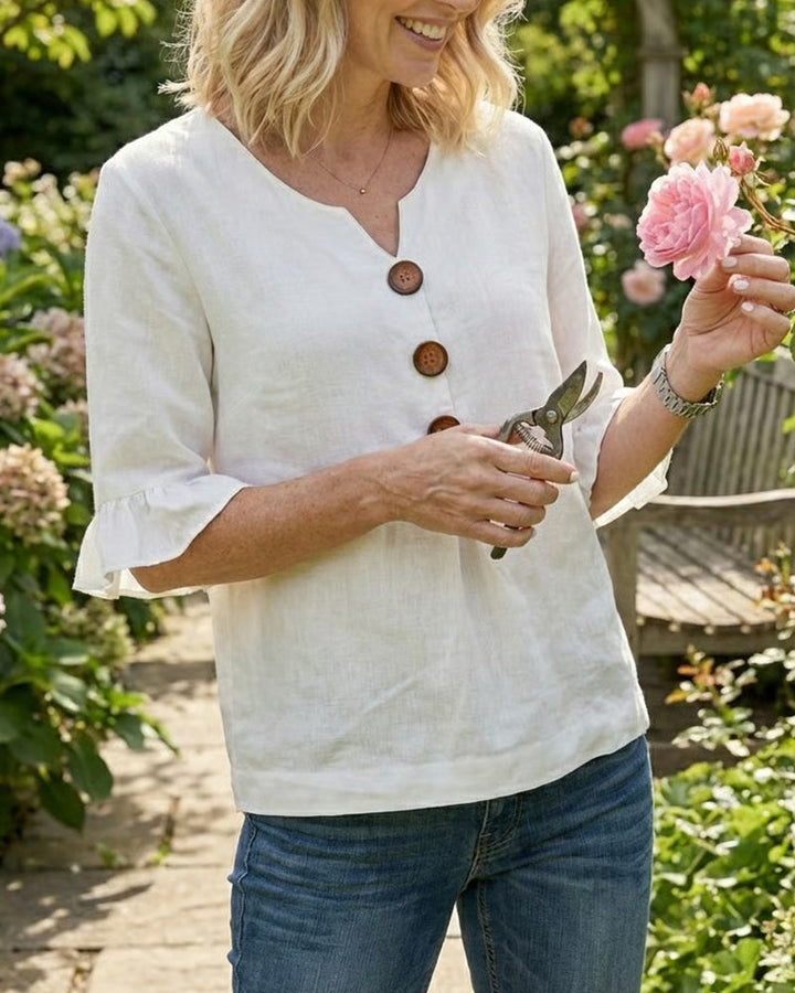 Pauline | Blouse en Coton et Lin à Volants