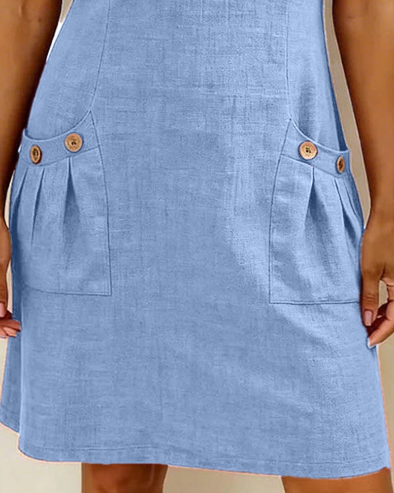 Renée - Robe Fermeture Éclair Poche Coton Lin