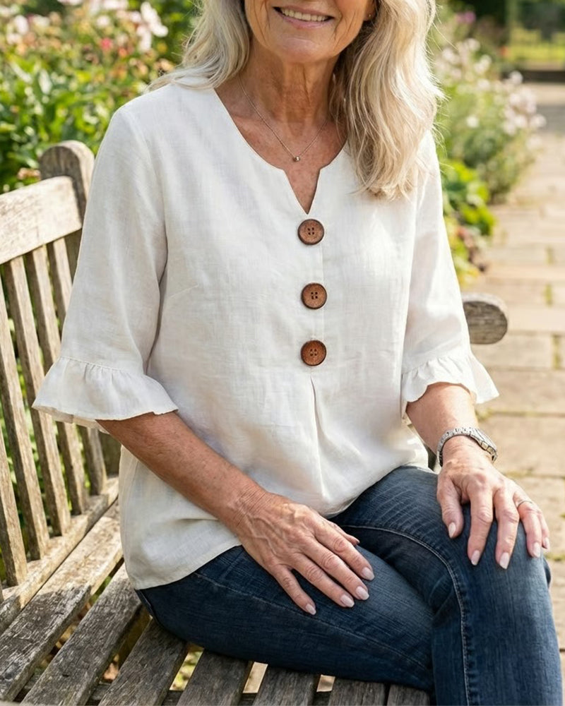 Pauline | Blouse en Coton et Lin à Volants