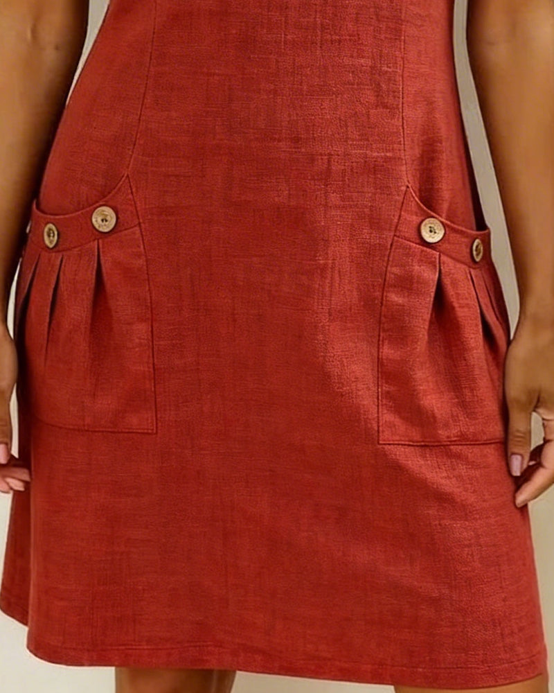 Renée - Robe Fermeture Éclair Poche Coton Lin