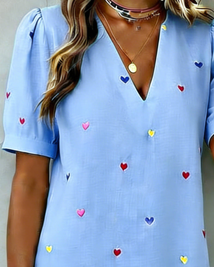 Amélie | Robe Colorée À Imprimé Cœur Et Col En V