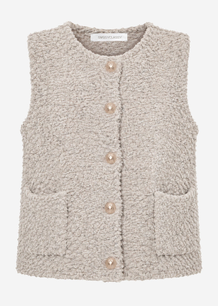 Gilet en bouclette à poches — greige